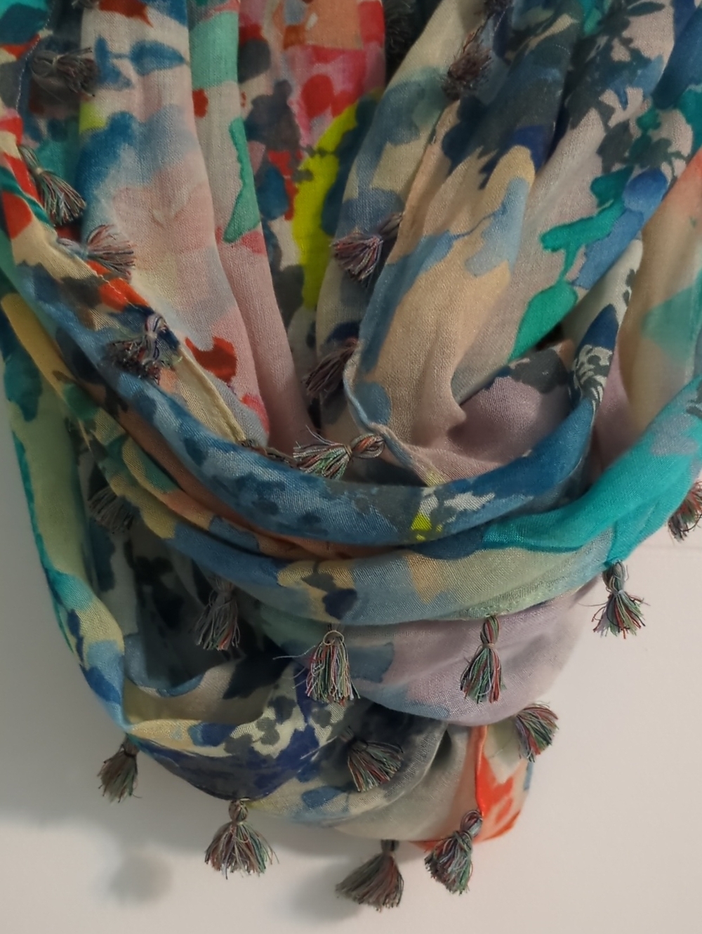 Anthropology Vismaya Multicolor Watercolor Tassel Infinity Scarf Sz Oz - Picture 2 of 5